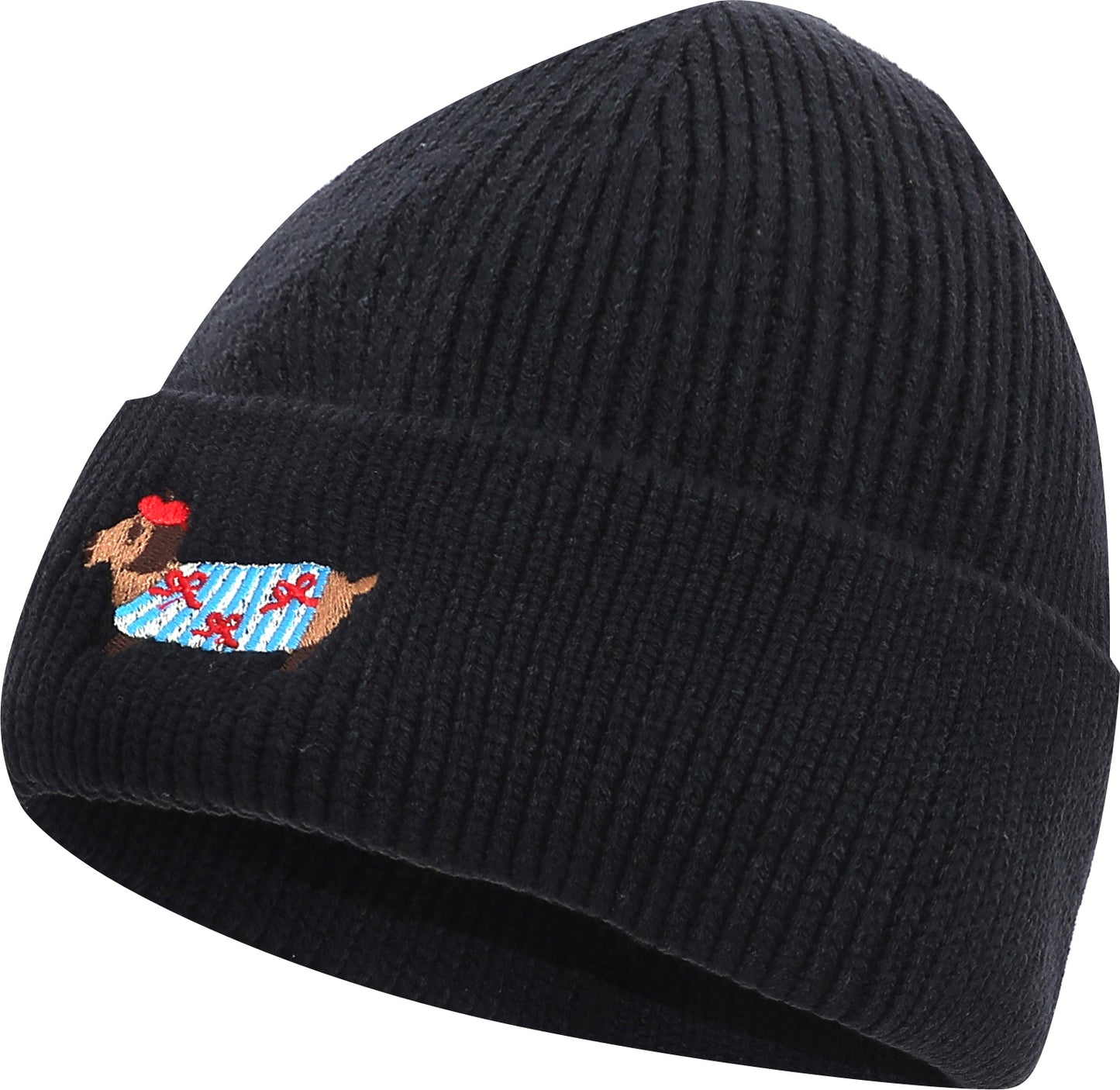 Strickmütze mit Dackelmotiv