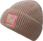 Rippenstrick Mütze LOVE mit Neon Patch