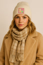 Rippenstrick Mütze LOVE mit Neon Patch